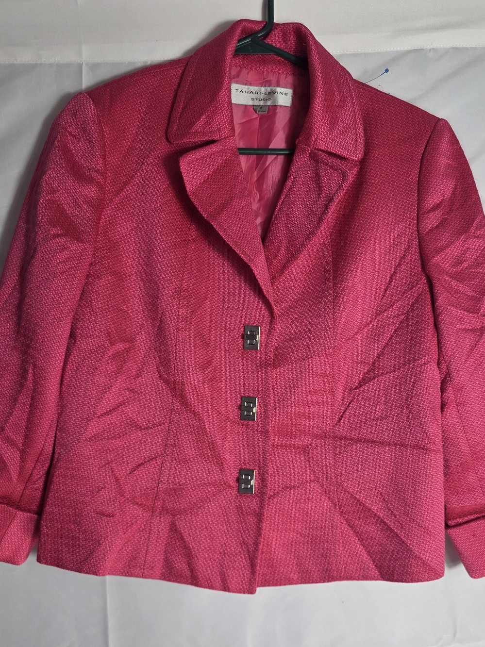 Tahari ASL Fuchsia Textured Button Blazer Vintage Rare Feminine